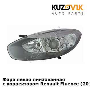 Фара левая линзованная с корректором Renault Fluence (2013-) рестайлинг KUZOVIK